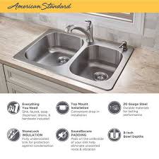 The design and size of the sinks may vary according to the design, but the sink and plug holes usually remain in the standard measurement set, which is 1.25 inches. Sullivan 33x22 Inch Stainless Steel Kitchen Sink Kit American Standard