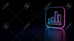 3d Icon Of Blue Violet Neon Chart Isolated On Black Background