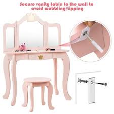 Gymax Kids Makeup Dressing Table Chair