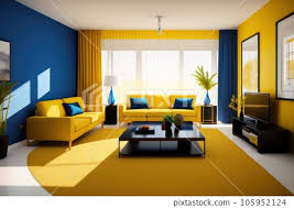 modern yellow and blue interior design