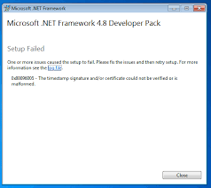 cannot install net framework 4 8 on