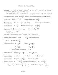 physics 2 formula sheet physics and