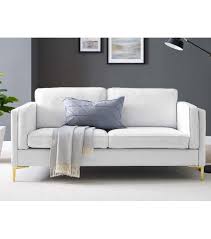 white fabric french piping gold leg sofa