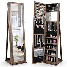 costway brown mirrored jewelry cabinet