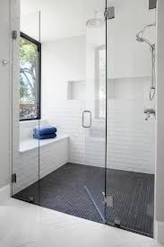 White Shower Wall Tiles With Black Grid
