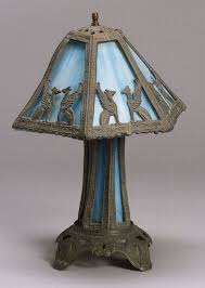 Slag Glass Table Lamp And Shade Auction