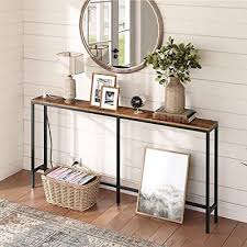 Mahancris Skinny Console Table With Power S 63 Narrow Sofa Table Behind Couch Table With Charging Station Sofa Hallway Table For Plants