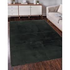 faux rabbit dark green 5x7 area rug