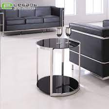 Black Tempered Glass Round Side Table