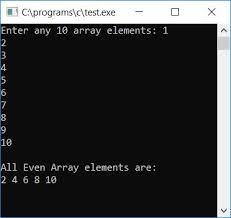 c program to print even numbers in an array