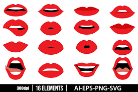 woman red lips clipart set graphic by