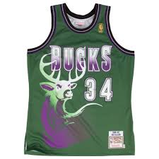 Given that my lists on the ugliest hockey jerseys and ugliest baseball jerseys are my two most read a basketball jersey should be a simple thing: Ray Allen Milwaukee Bucks Mitchell Ness Nba Green Throwback Swingman