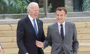 French president emmanuel macron (right) greets us president joe biden at the g7 summit. Jilted Johnson Biden In Beeline For Macron And Carrie At G7 G7 The Guardian
