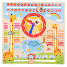Us 11 23 22 Off Educational Wooden Clock Toy Baby Date Calendar Chart Preschool Learning Props Develop Kids Recognition Of Colors Clock Times In