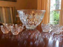 Vintage Cut Glass Punch Bowl With 8