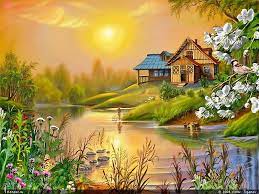 Landscape Painting Art Cottage