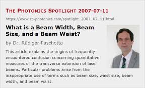 beam width beam size and a beam waist