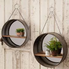 Round Farm Mirror With Shelf Set Of 2