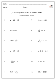 One Step Equations Worksheets Math Monks