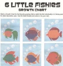 Finger Step Designs 6 Little Fishies Growth Chart Fish Ruler Measuring Tape Children Growing Tall Bubbles Cross Stitch Pattern