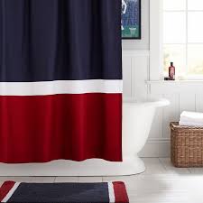 Generally red is an intense and emotional color, you can choose to buy a red shower curtain if you do not like soft and gently colors like blue and the like. Navy Red Color Block Teen Shower Curtain Pottery Barn Teen
