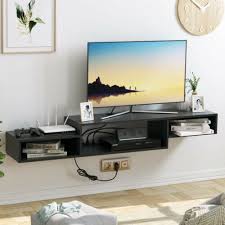 Floating Tv Stand Black Wood 60 Wall