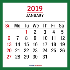 2019 Calendar Printable Monthly Calendar Free Sunday Start