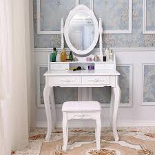 samyohome vanity table set makeup dressing table with mirror vanity desk w cushioned stool 4 drawers white size 29 52
