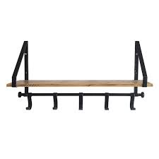 Natural Wooden Wall Shelf With Hooks 24
