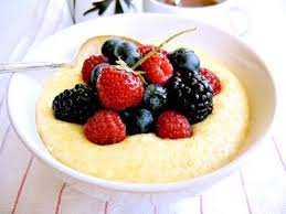 sweet corn grits with berries and honey