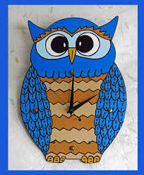 Blue Owl Wall Clock Handmade Wood Burn