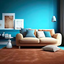 cozy beige carpet against blue wall and