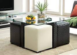 See more ideas about decor, home decor, interior design. Ruti Black White Padded Leather Glass Top Coffee Table 4 Ottomans Coffee Table With Stools Coffee Table Design Coffee Table With Seating
