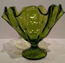 green glass fluted pedestal vase bowl