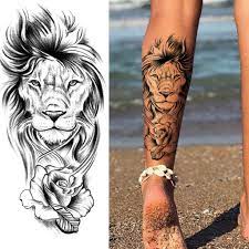 Acheter Réaliste Lion Rose Tatouages Temporaires Pour Femmes Adultes Souci  Pivoine Fleur Faux Tatouage Autocollant Imperméable Cuisse Avant-bras  Tatoos | Joom