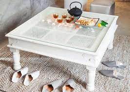 Beautiful White Wood Glass Coffee Table
