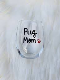 Pug Mom Handpainted Stemless Wine Glass