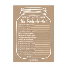 5 out of 5 stars. 25 Cute Rustic How Well Do You Know The Bride Bridal Wedding Shower Or Bachelorette Party Game Who Knows The Best Does The Groom Couples Guessing Question Set Of Cards Pack Unique