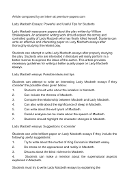calam eacute o lady macbeth essays powerful and useful tips for students 