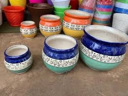 round shape printed ceramic garden pots