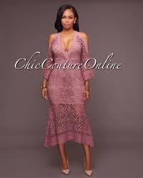 Aria Mauve Crochet Cut Out Shoulders Dress Couture Online