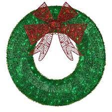 Green Light Up Wreath With Red Bow Off