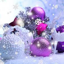 Shiny purple and white Christmas balls ...