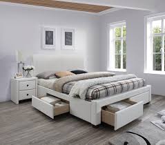 Леглото има 2 чекмеджета в основата му. Byalo Leglo Ot Eko Kozha S 4 Chekmedzheta Grandecor Bg