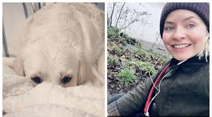 Holly Willoughby keeps as she takes her beloved dog Bailey on a rainy walk