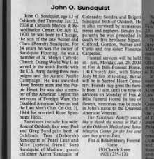obituary for john o sundquist 1920