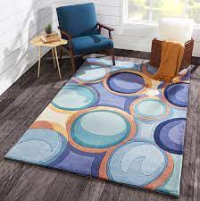 wool blue indoor abstract runner rug