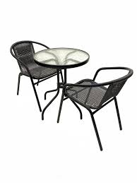 Round Glass Table 2 Rattan Chairs