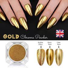 gold chrome nail mirror powder effect