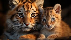 photo cute tiger cub playing staring